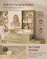 VASAGLE Maxe Vanity Desk with Sliding Mirror and Lights – Oak Beige