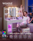 VASAGLE Cloud White Vanity Desk with Rgb Lights Power Outlets and Mirror