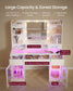 VASAGLE Cloud White Vanity Desk with Rgb Lights Power Outlets and Mirror