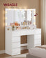 VASAGLE Cloud White Vanity Desk with LED Mirror and 9 Drawers