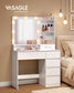 VASAGLE Cloud White Vanity Desk with Lit Mirror and Jewelry Storage – Matte White