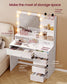 VASAGLE Cloud White Vanity Desk with Lit Mirror and Jewelry Storage – Matte White