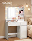 VASAGLE Cloud White Vanity Desk with Lit Mirror and Outlets – Matte White