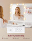 VASAGLE Cloud White Vanity Desk with Lit Mirror and Outlets – Matte White