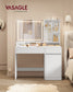 VASAGLE Vanity Desk with Mirror and Lights, Power Outlets – Cloud White