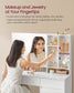 VASAGLE Vanity Desk with Mirror and Lights, Power Outlets – Cloud White