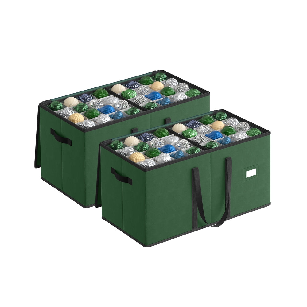 SONGMICS Large Christmas Ornament Storage Boxes, Set of 2, Dual Zippers – Forest Green