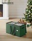 SONGMICS Large Christmas Ornament Storage Boxes, Set of 2, Dual Zippers – Forest Green