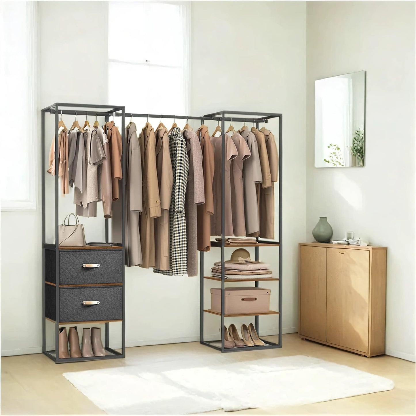 SONGMICS Freestanding Heavy Duty Clothes Rack with Extendable Hanging Rod – Rustic Brown