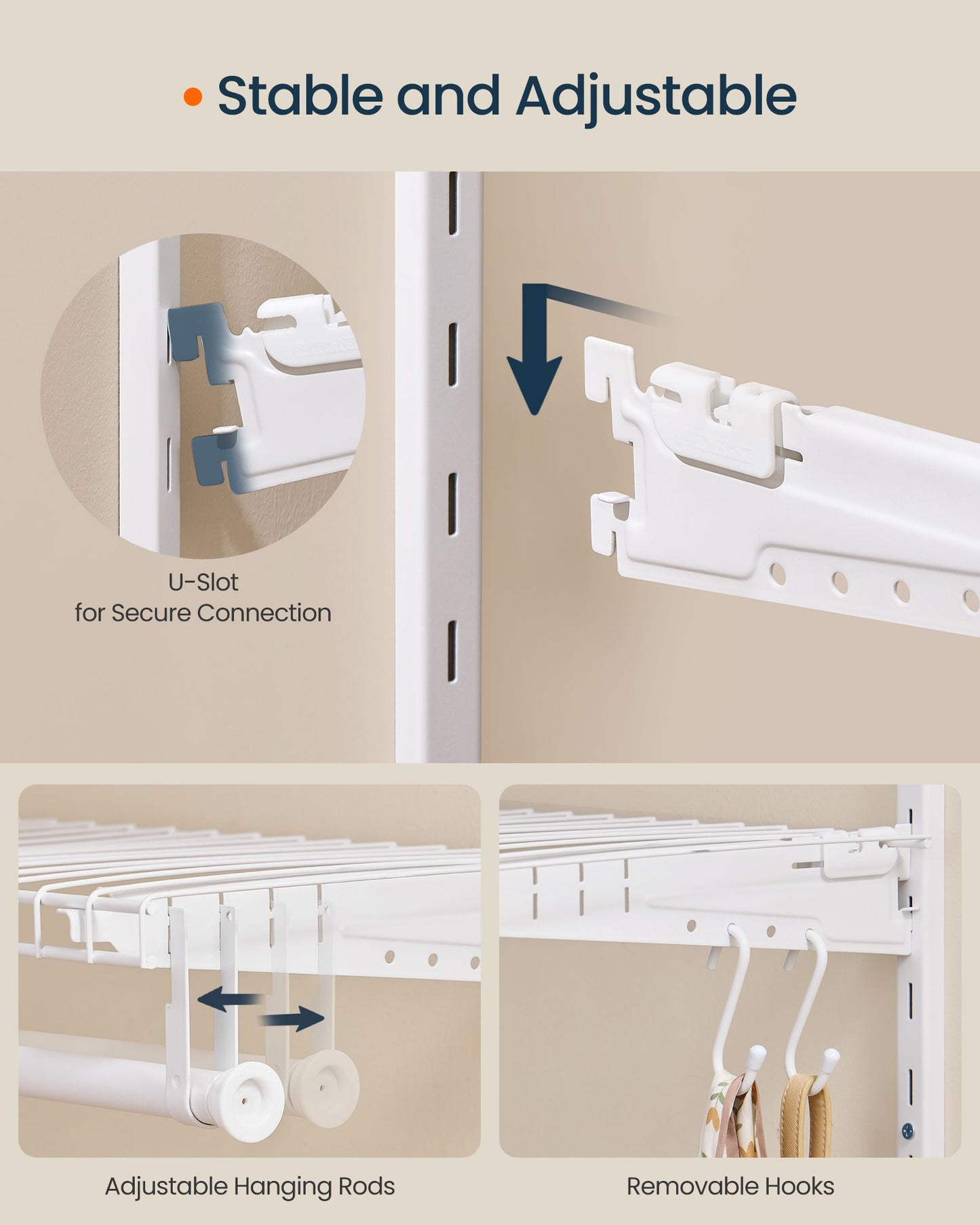 SONGMICS HOME White Adjustable Closet System with 8 Rods and 8 Shelves – Cloud White