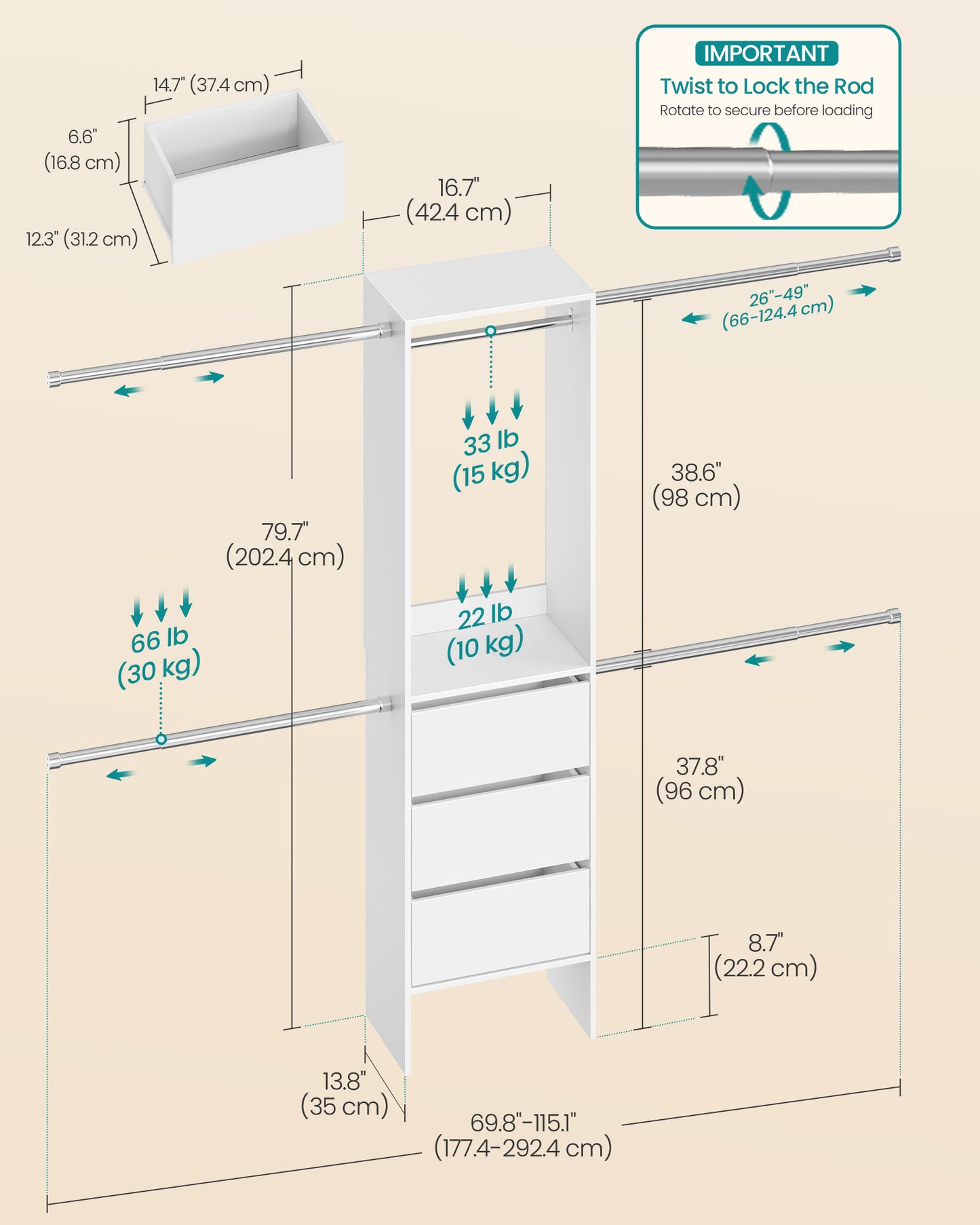 SONGMICS Custos Closet System – White | URGR042WZ01S