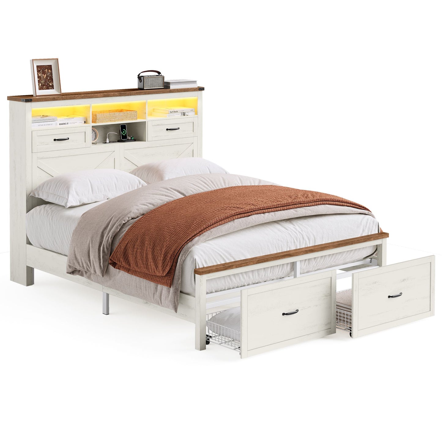 VASAGLE Queen Bed Frame with Storage Headboard