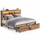 VASAGLE King Bed Frame with Storage Headboard – Honey Brown