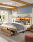 VASAGLE King Bed Frame with Storage Headboard – Honey Brown