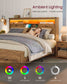 VASAGLE King Bed Frame with Storage Headboard – Honey Brown