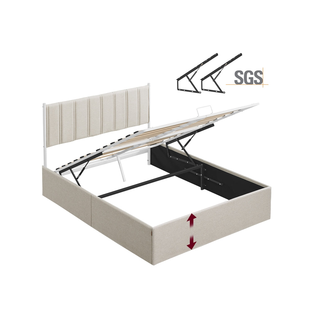 VASAGLE Lift Up Storage Bed Frame Queen Size – Cappuccino Beige