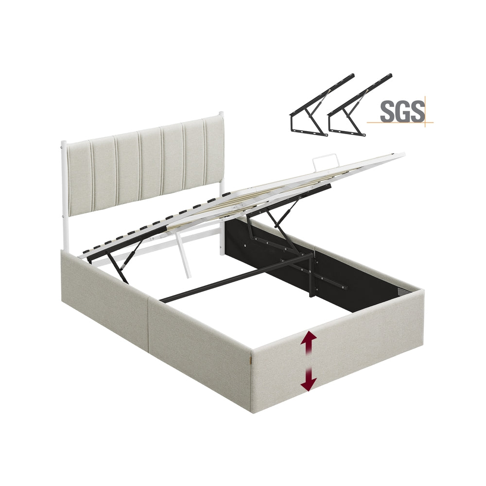 VASAGLE Lift Up Storage Bed Frame Full Size – Cappuccino Beige