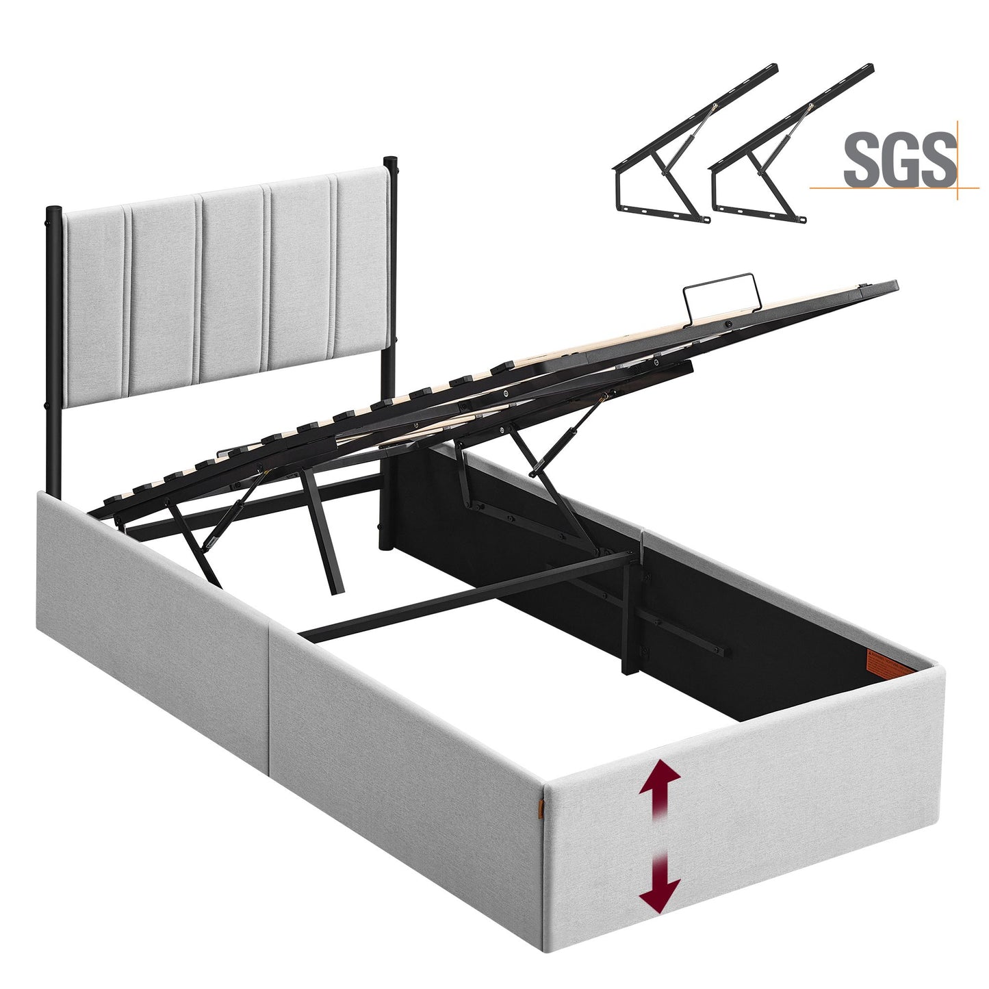 VASAGLE Lift Up Storage Bed Frame Twin Size – Dove Gray