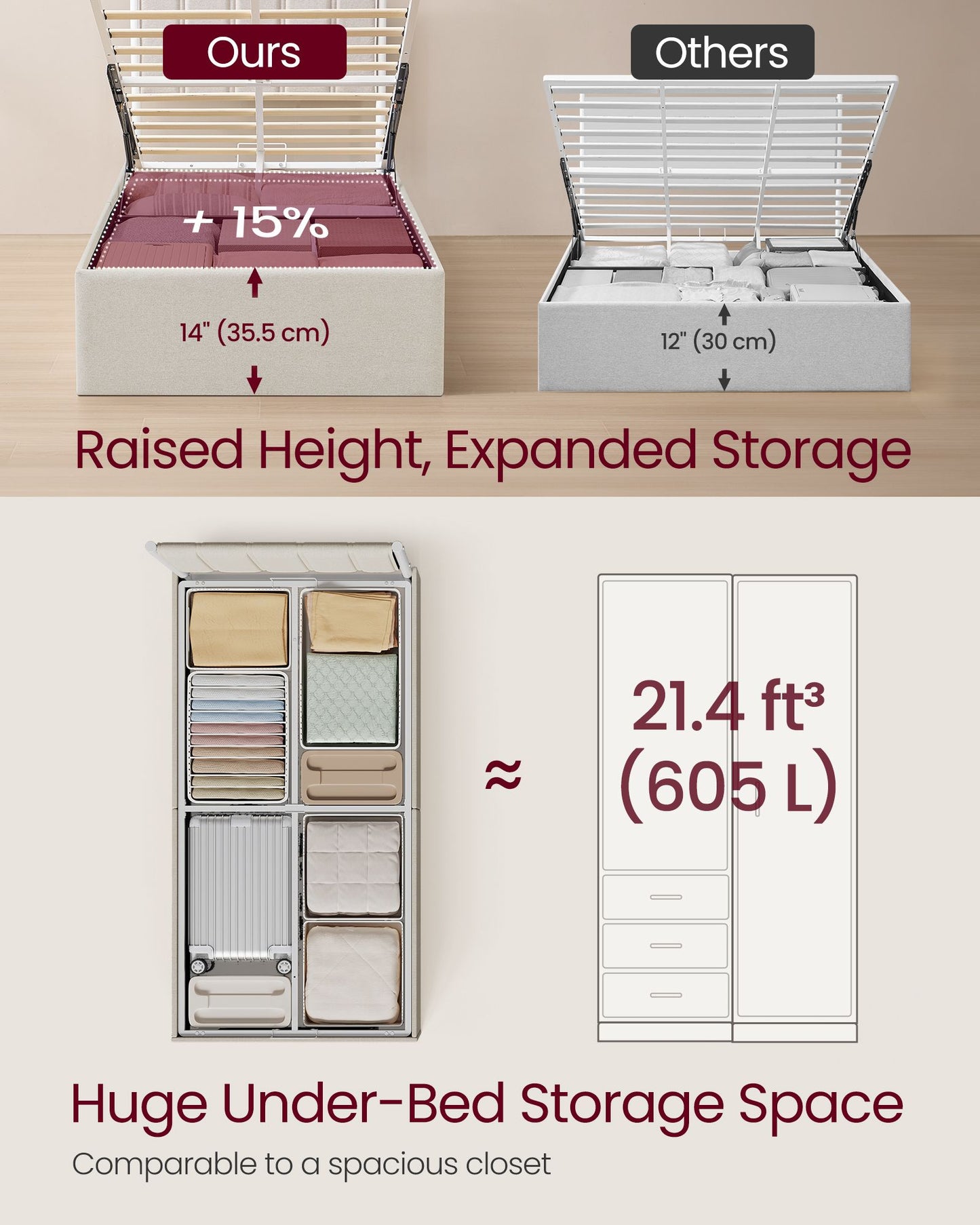 VASAGLE Lift Up Storage Bed Frame Twin Size, Hydraulic Platform Bed
