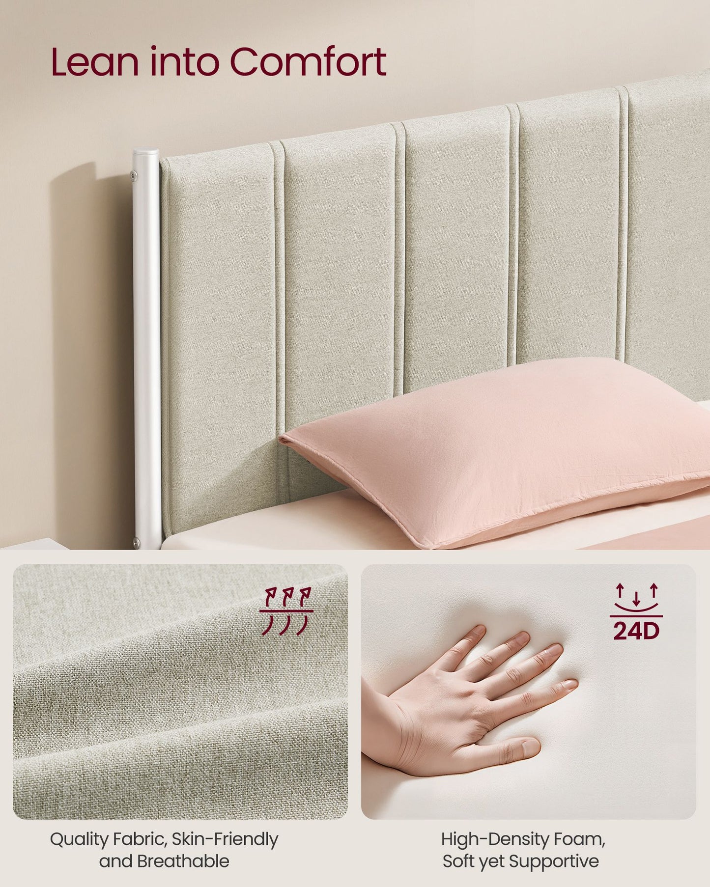 VASAGLE Lift Up Storage Bed Frame King Size – Cappuccino Beige