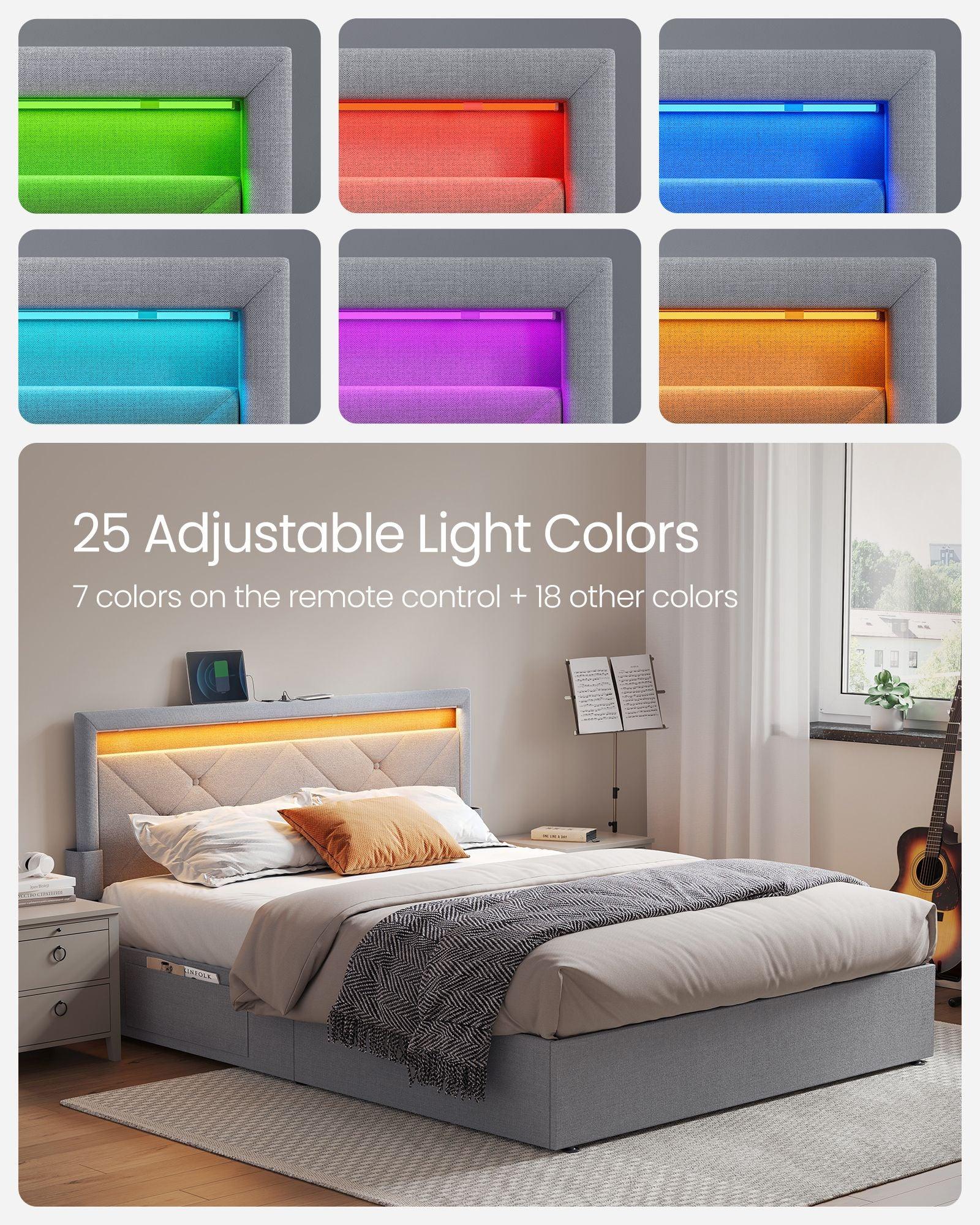 LED Bed Frame Queen Size with Headboard and 4 Drawers FredCo