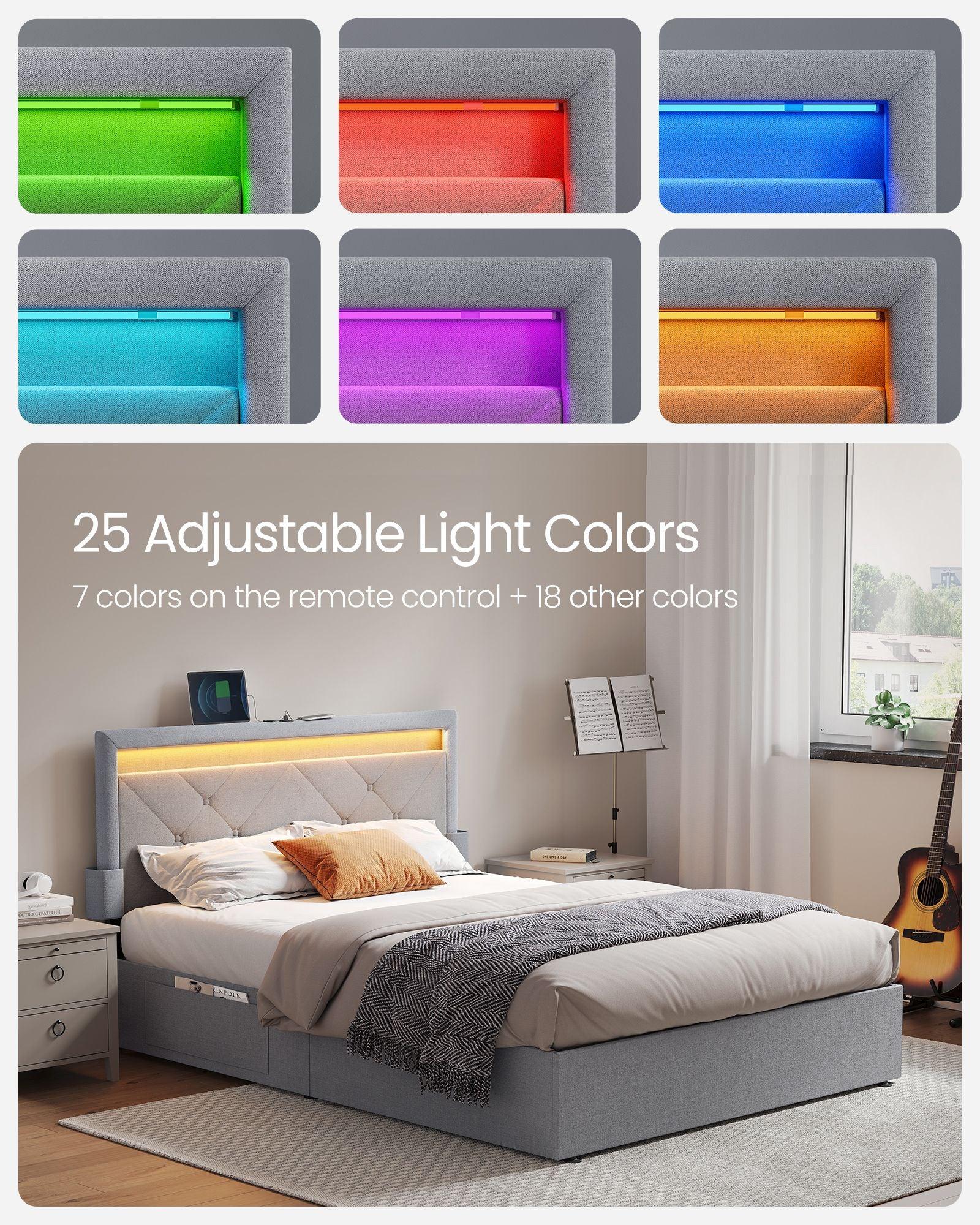 LED Bed Frame Full Size with Headboard and 4 Drawers FredCo