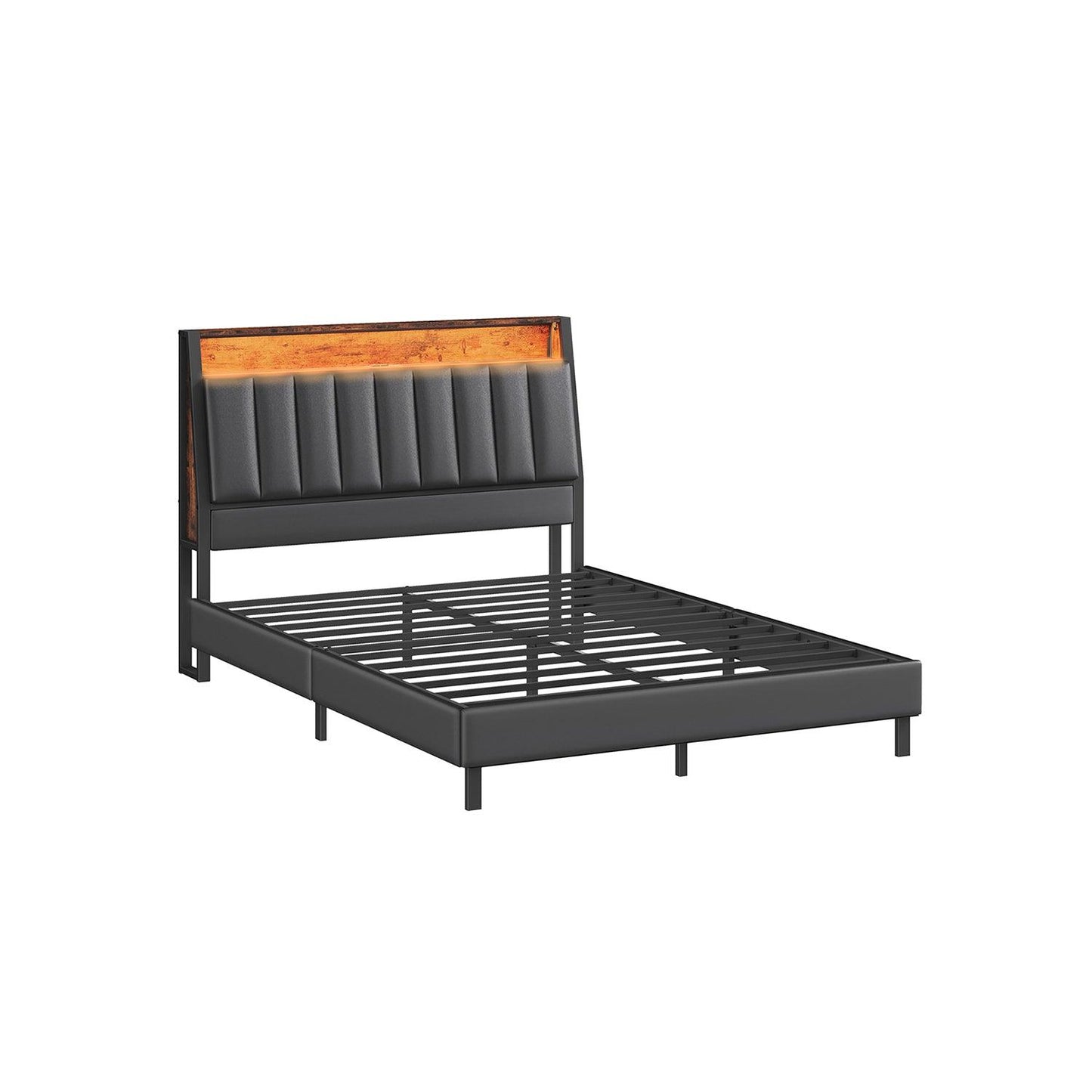 LED Bed Frame Full Size, Storage Headboard and Charging Station FredCo