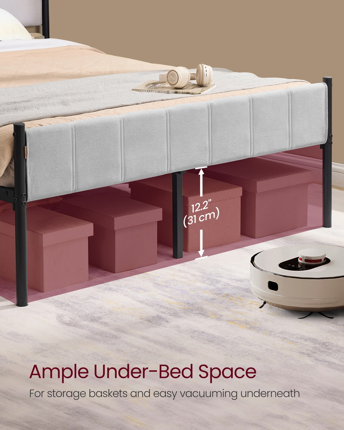 VASAGLE Full Bed Frame with Upholstered Headboard – Dove Gray