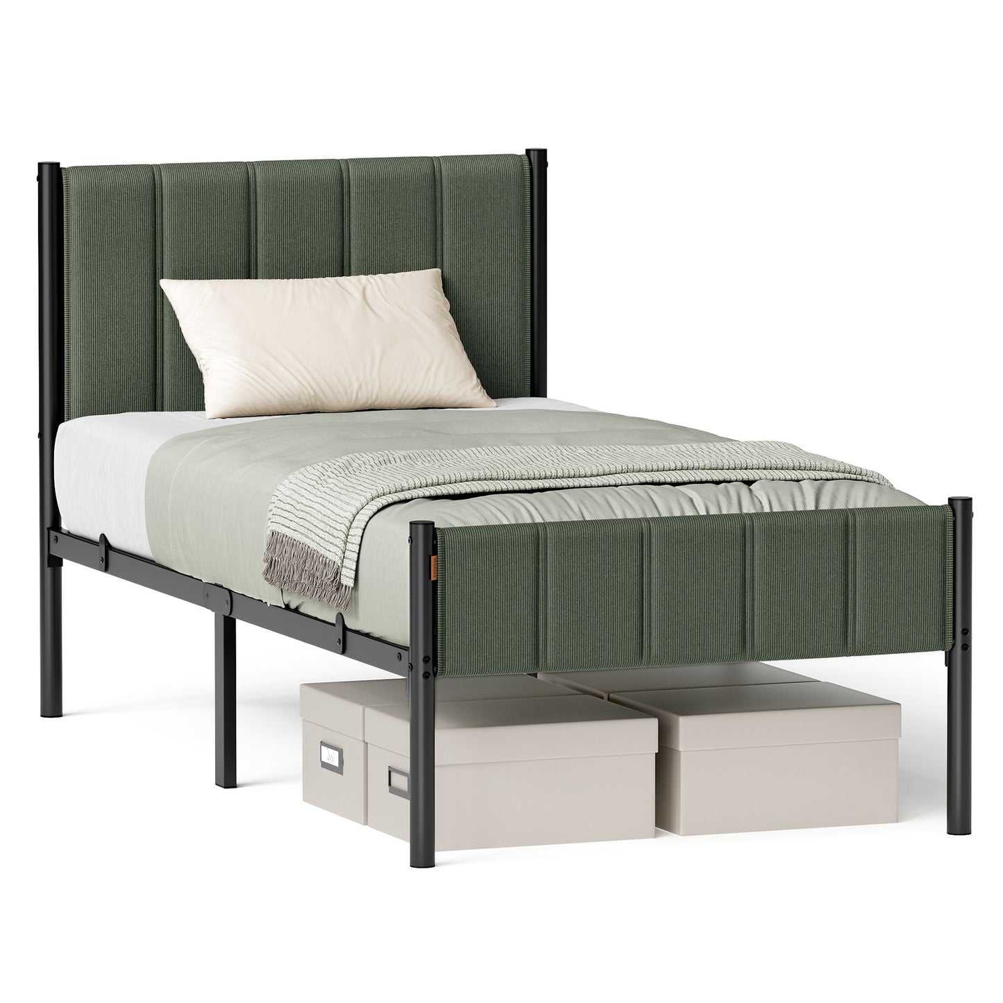 VASAGLE Twin Bed Frame with Upholstered Headboard