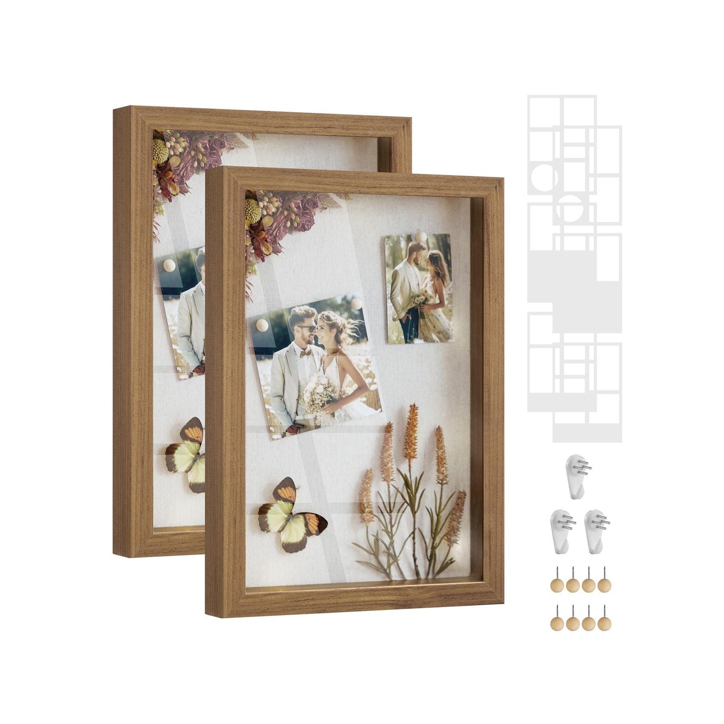 Box Picture Photo Frame with 8 Wood Push Pins FredCo