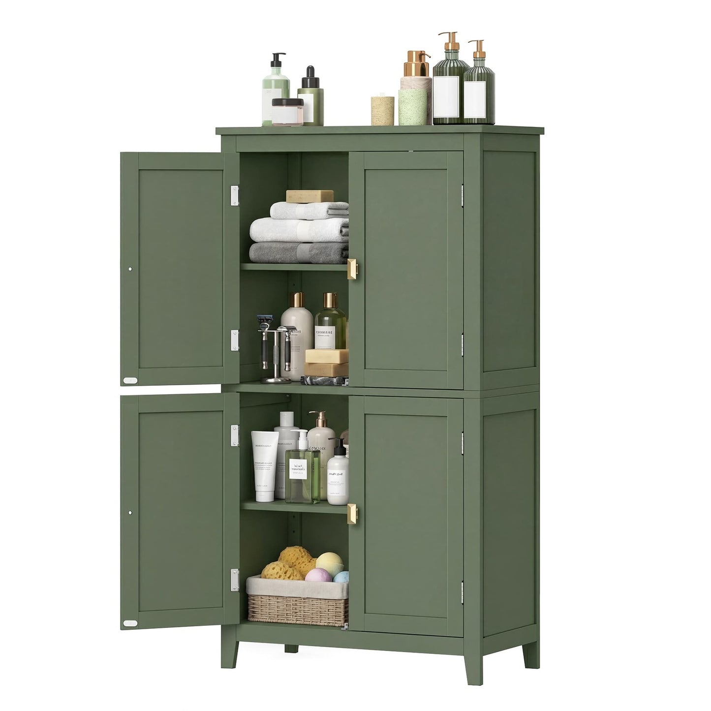 VASAGLE Freestanding Storage Cabinet with Adjustable Shelves – Forest Green