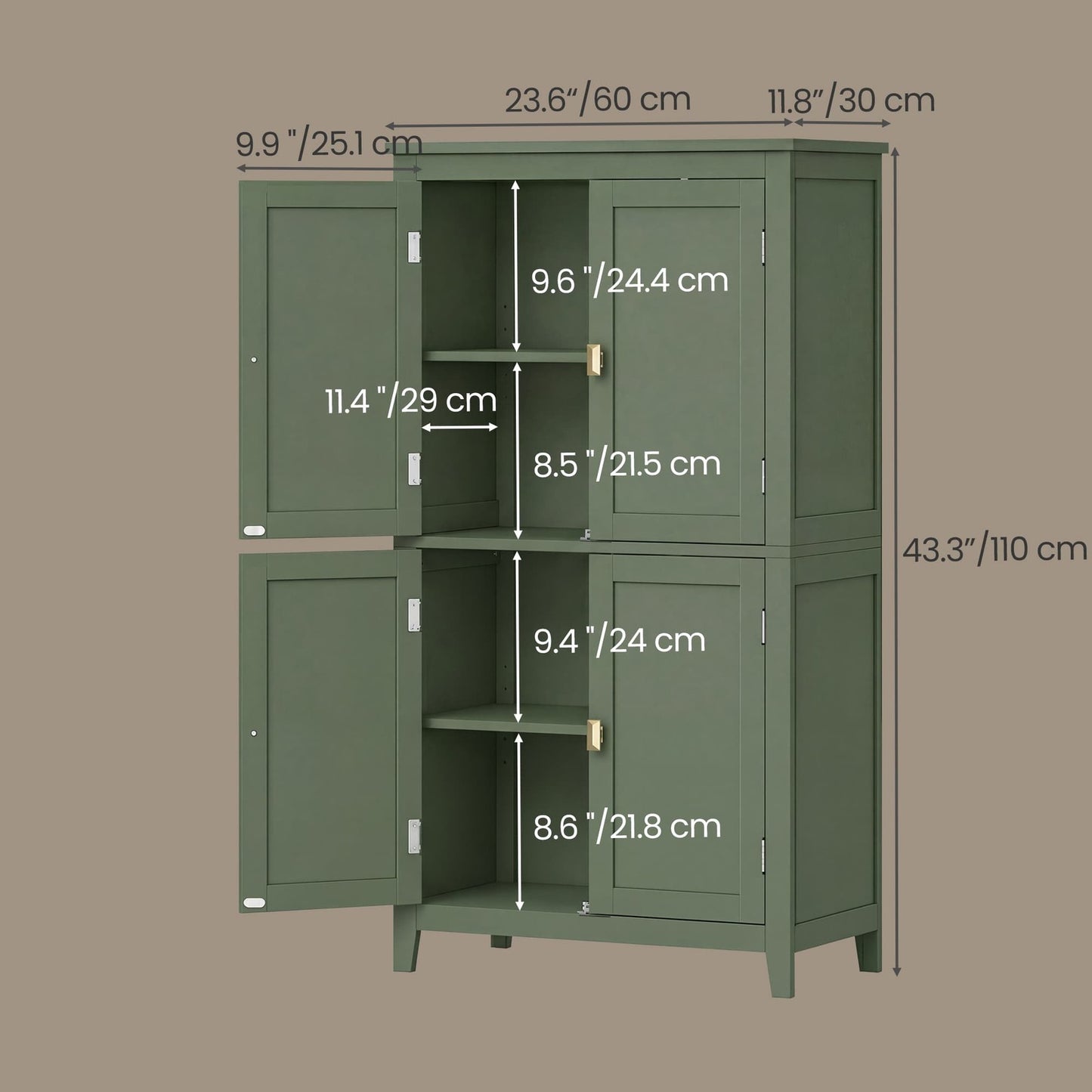 VASAGLE Freestanding Storage Cabinet with Adjustable Shelves – Forest Green