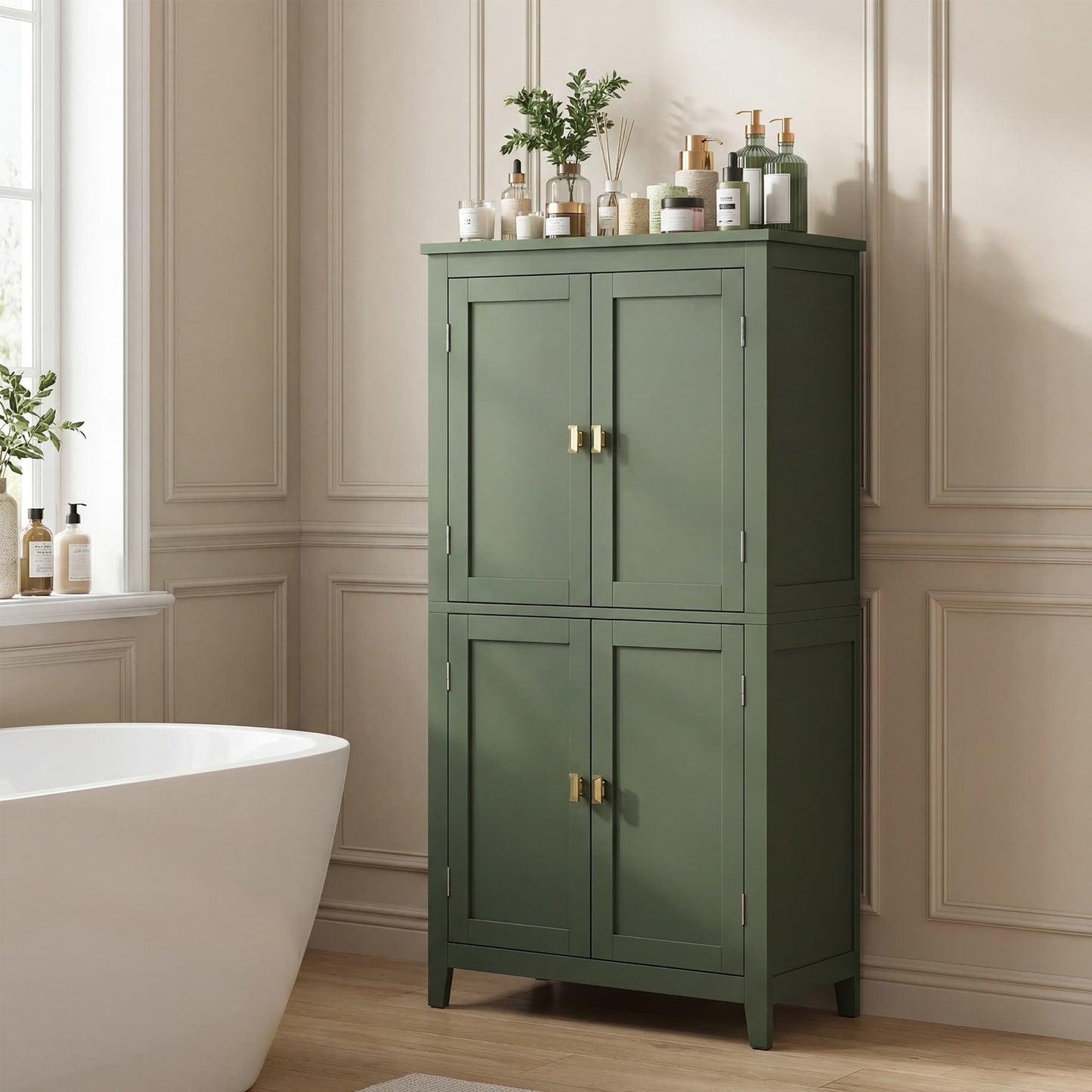 VASAGLE Freestanding Storage Cabinet with Adjustable Shelves – Forest Green