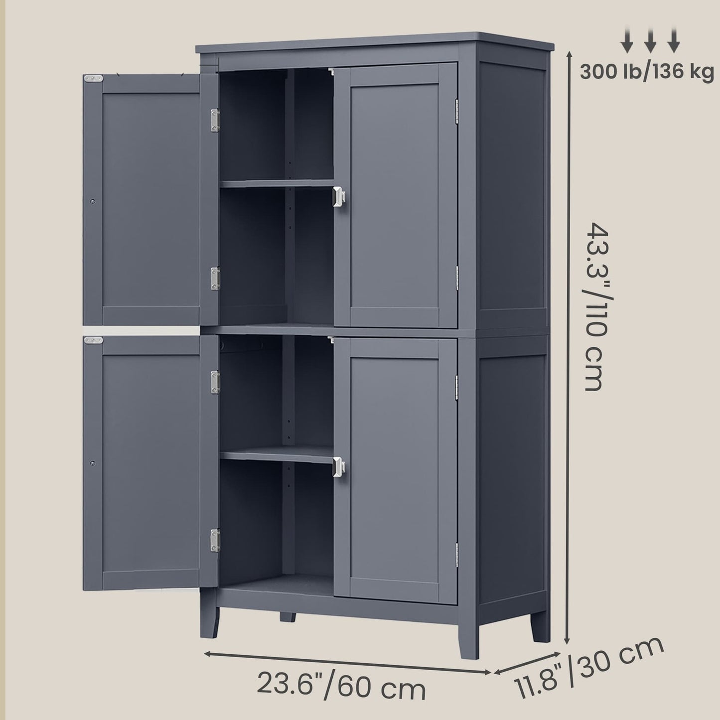VASAGLE Freestanding Storage Cabinet with Adjustable Shelves – Dark Gray