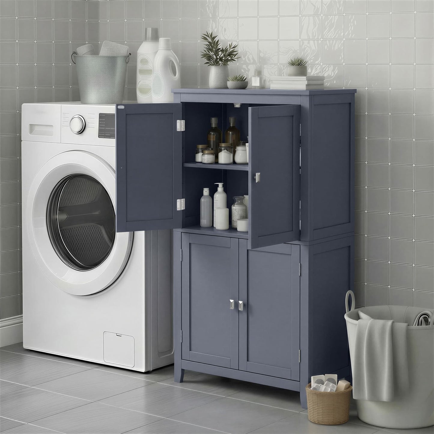 VASAGLE Freestanding Storage Cabinet with Adjustable Shelves – Dark Gray