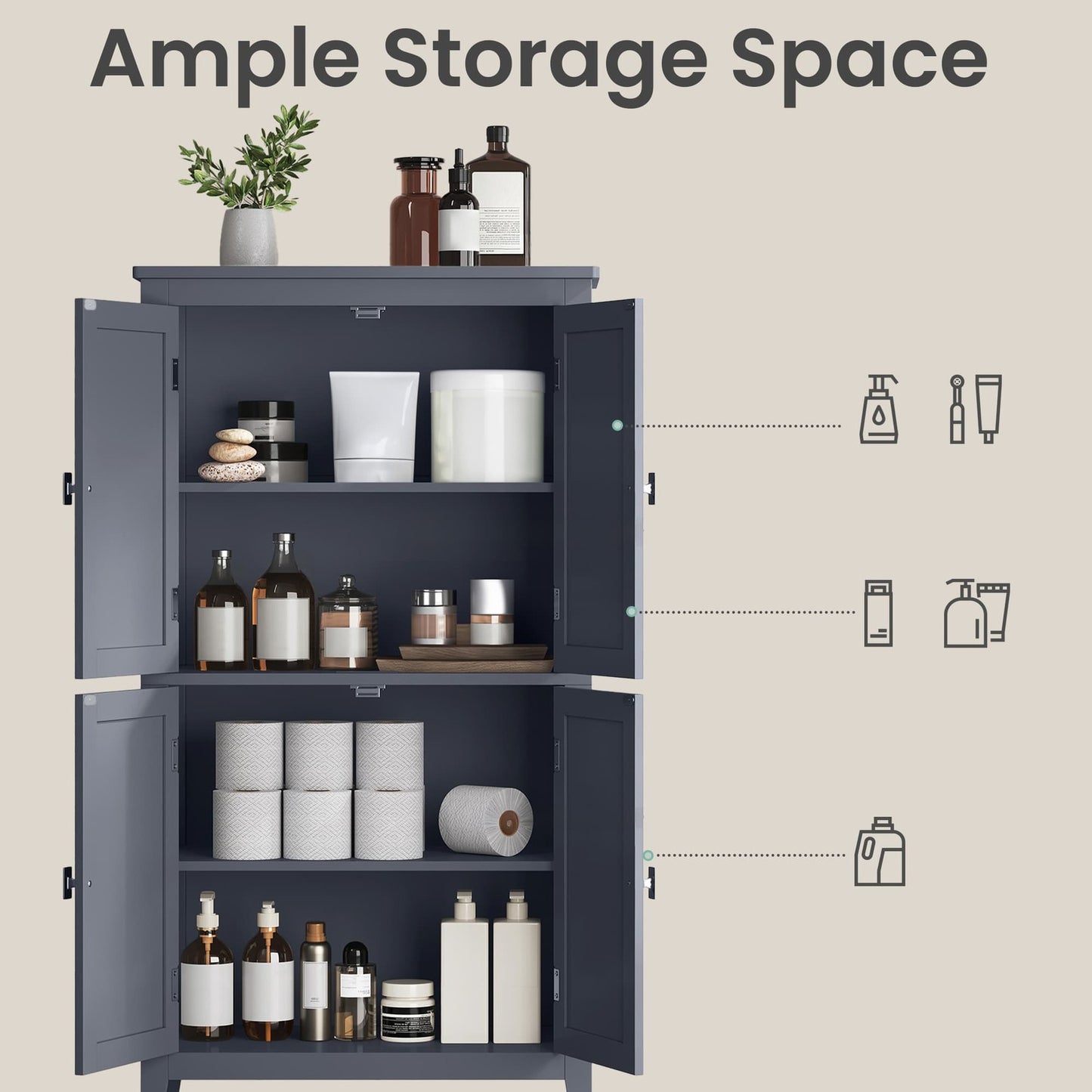VASAGLE Freestanding Storage Cabinet with Adjustable Shelves – Dark Gray