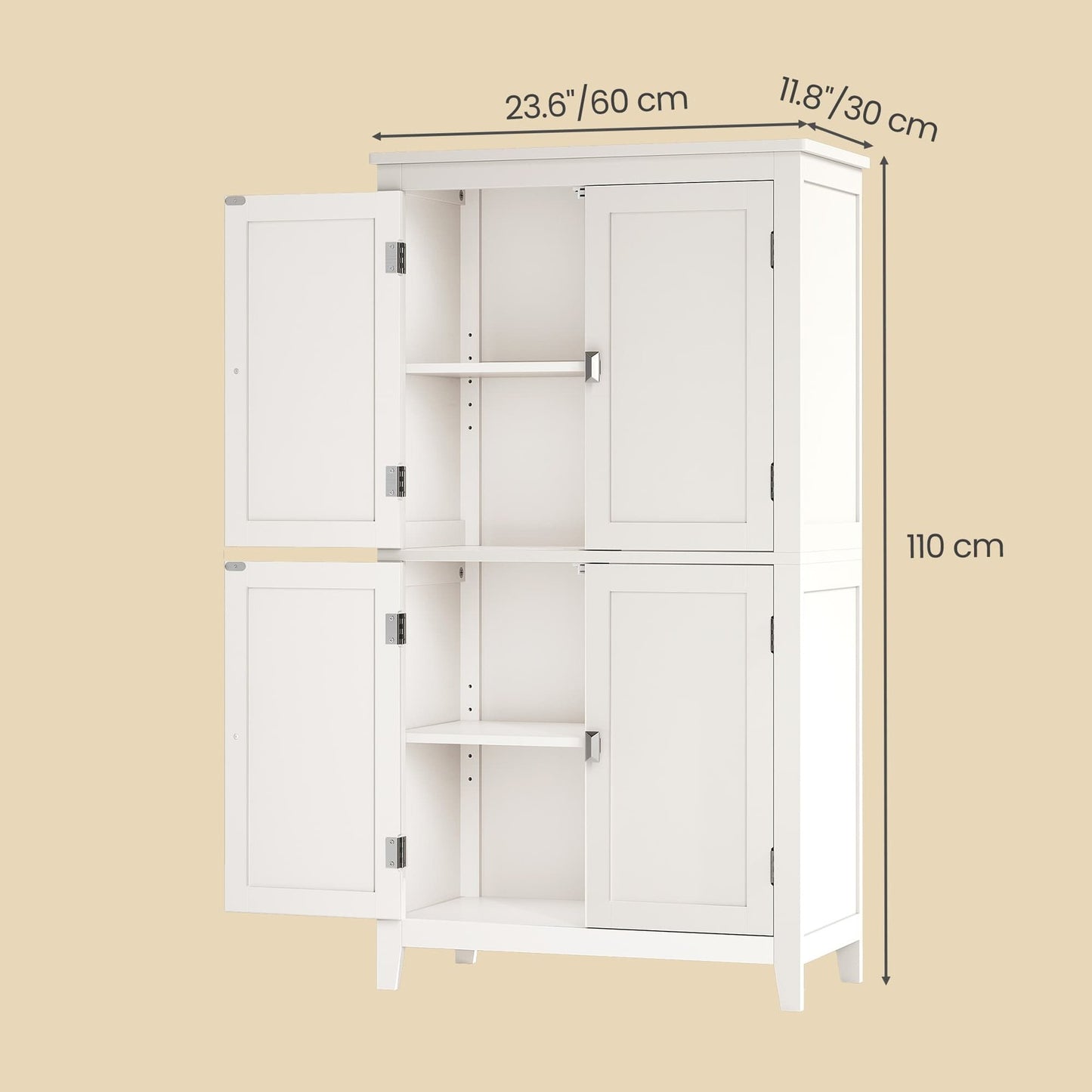 VASAGLE Freestanding Storage Cabinet with Adjustable Shelves – White