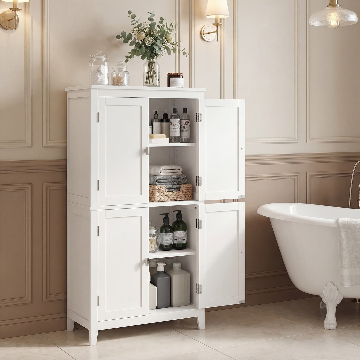 VASAGLE Freestanding Storage Cabinet with Adjustable Shelves – White