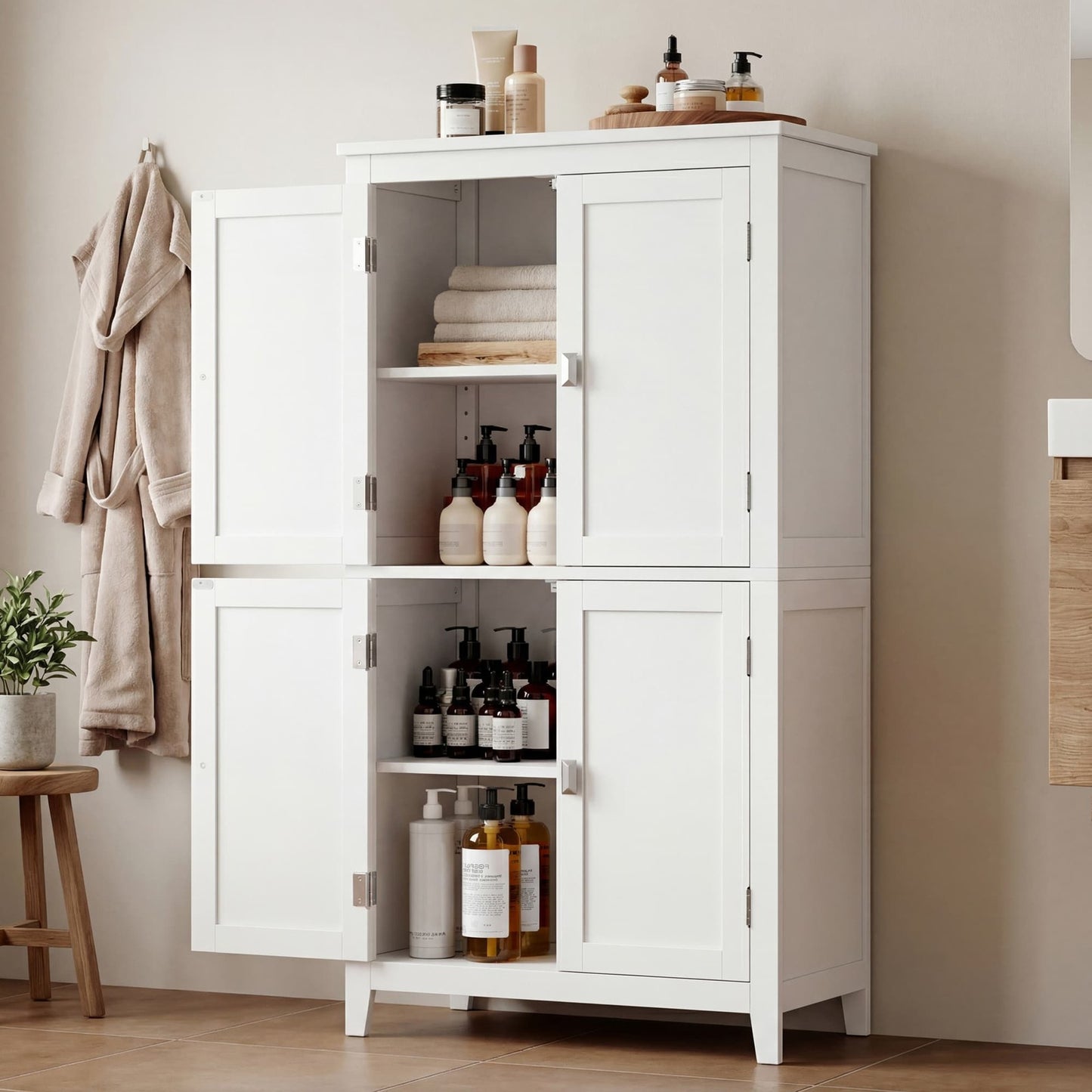 VASAGLE Freestanding Storage Cabinet with Adjustable Shelves – White