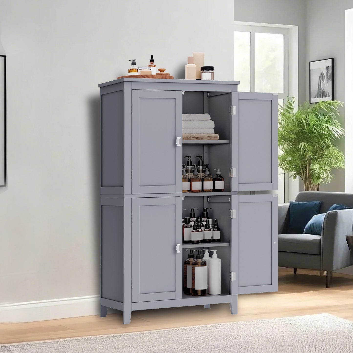 VASAGLE Freestanding Storage Cabinet with Adjustable Shelves – Mystic Gray