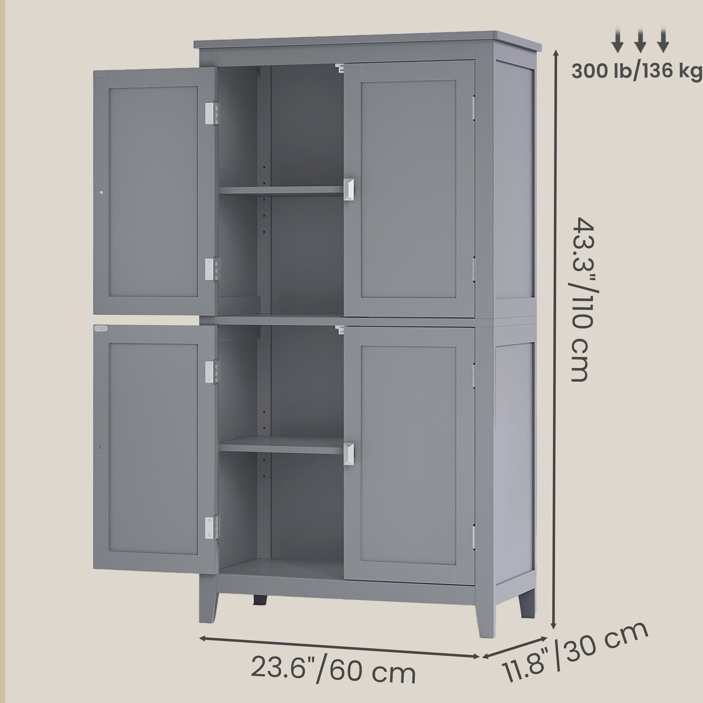 VASAGLE Freestanding Storage Cabinet with Adjustable Shelves – Mystic Gray