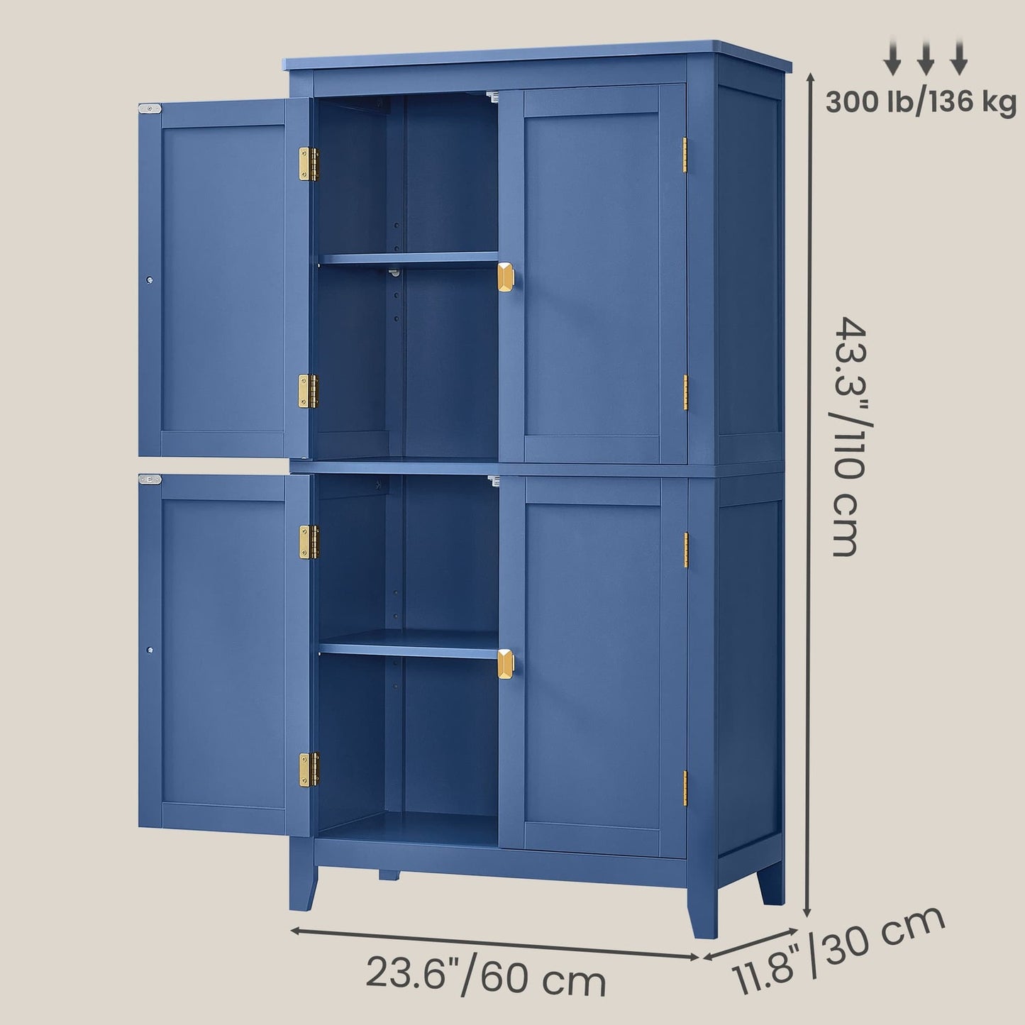 VASAGLE Freestanding Storage Cabinet with Adjustable Shelves – Harbor Blue