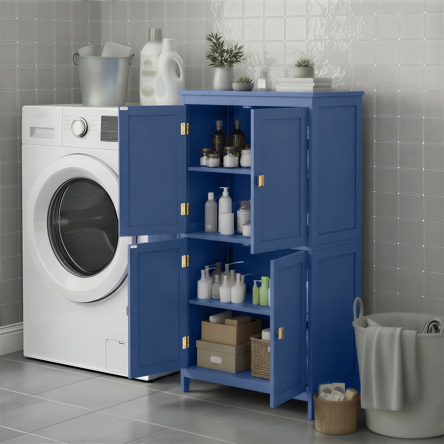 VASAGLE Freestanding Storage Cabinet with Adjustable Shelves – Harbor Blue
