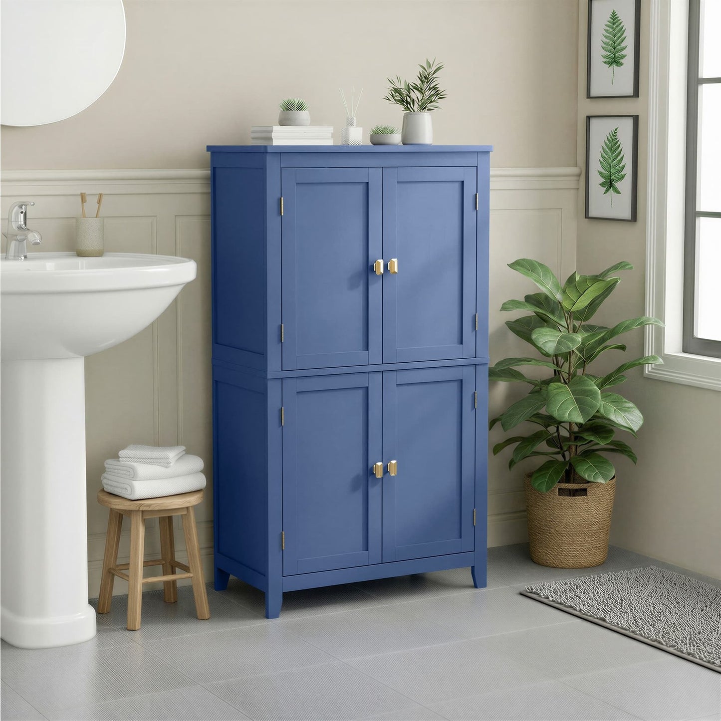 VASAGLE Freestanding Storage Cabinet with Adjustable Shelves – Harbor Blue