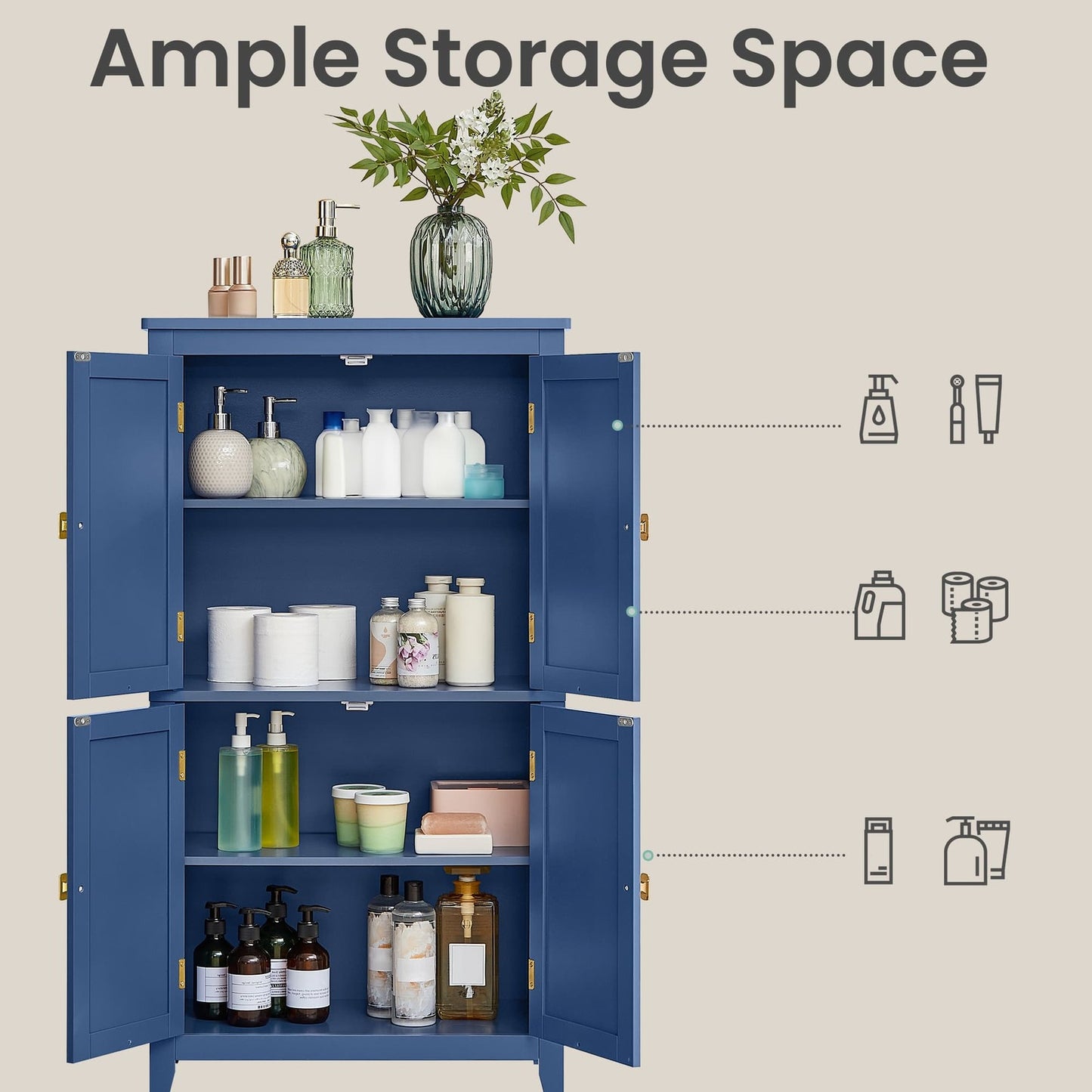 VASAGLE Freestanding Storage Cabinet with Adjustable Shelves – Harbor Blue