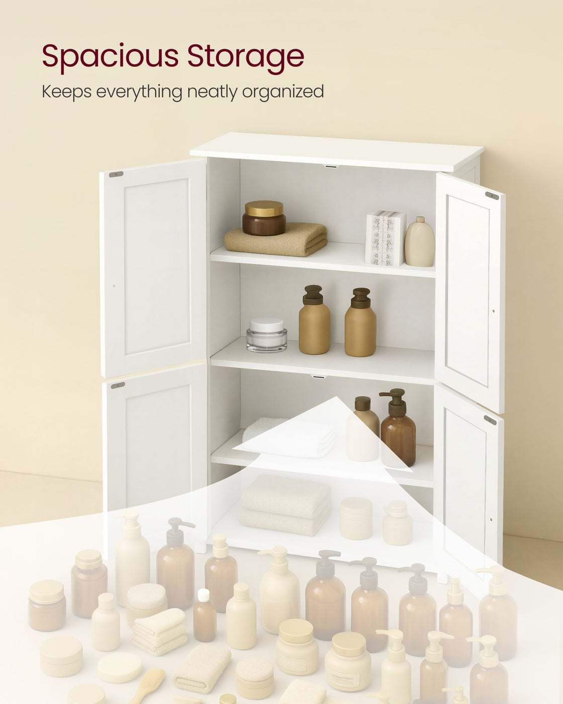 VASAGLE Floor Storage Cabinet with Adjustable Shelves and Doors – Cloud White