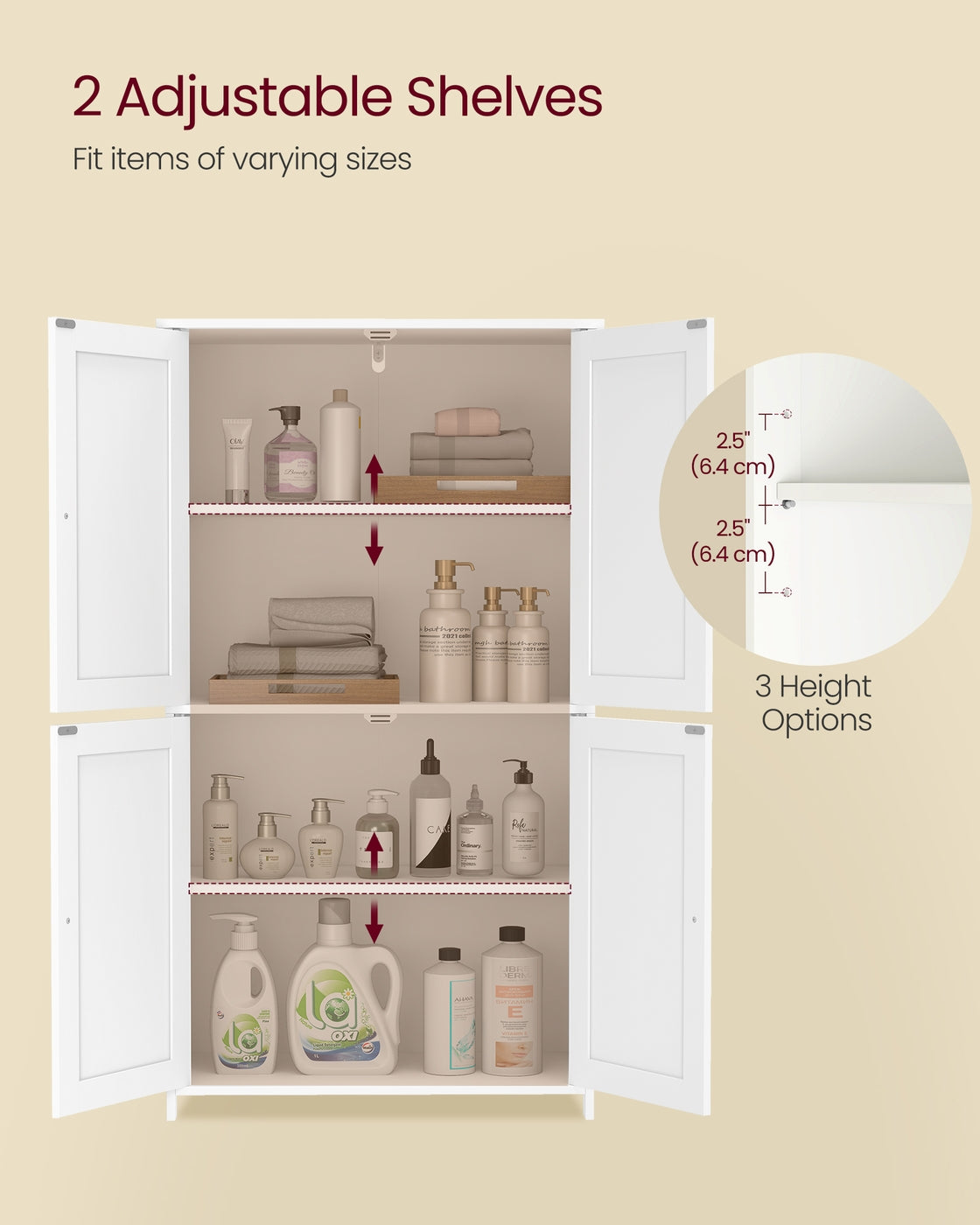 VASAGLE Floor Storage Cabinet with Adjustable Shelves and Doors – Cloud White