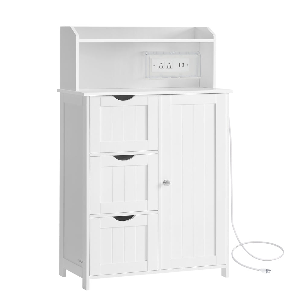 VASAGLE 39.4-Inch Tall Storage Cabinet with Power Strip 2 Adjustable Shelves Cloud White