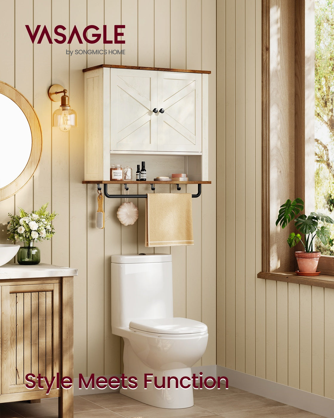 VASAGLE Liry Bathroom Wall Cabinet – Rustic White – 7.9"D x 23.6"W x 28.7"H