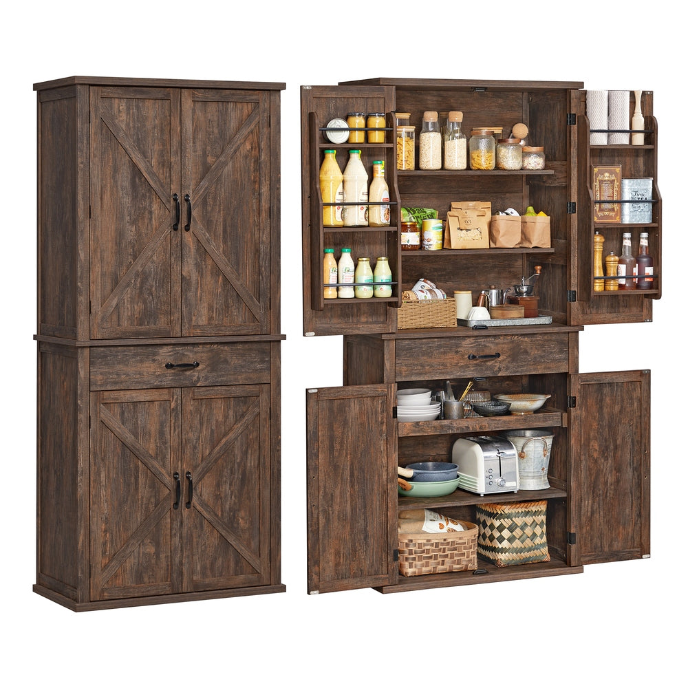 VASAGLE Liry Pantry Cabinet 15.7 X 30 X 71.7 Inches 2 Cabinets 6 Adjustable Shelves Deep Brown – Hazelnut Brown